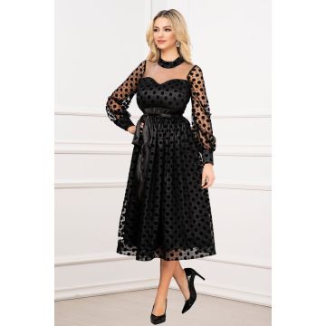 Rochie InPuff de ocazie eleganta neagra din tulle cu buline din catifea