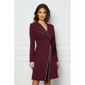 Rochie LaDonna bordo tip sacou cu rever si cordon din catifea