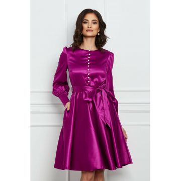 Rochie MBG clos fucsia cu nasturi la bust si cordon in talie