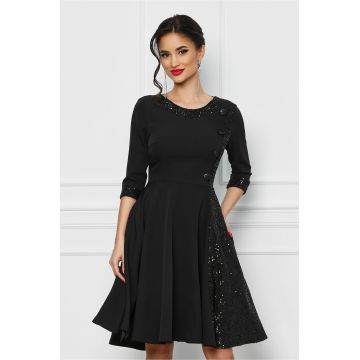 Rochie MBG neagra cu nasturi si paiete