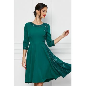 Rochie MBG verde cu nasturi si paiete