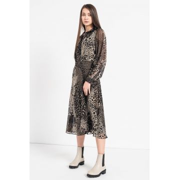 Rochie midi din sifon cu animal print