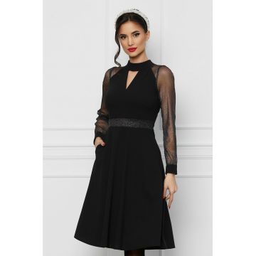 Rochie Moze neagra cu maneci din tull cu sclipici