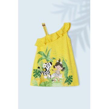 Mayoral rochie din bumbac pentru copii culoarea galben, mini, drept