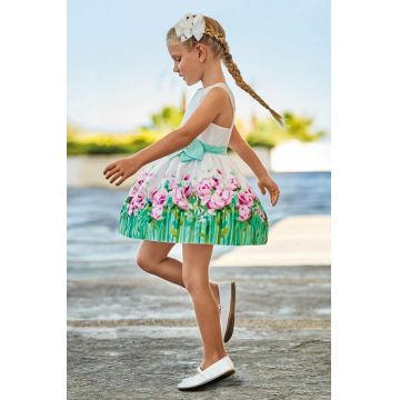 Mayoral rochie din bumbac pentru copii culoarea turcoaz, mini, evazati