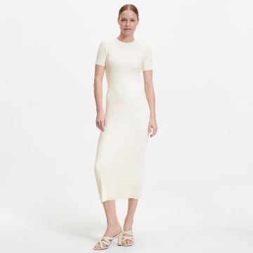 Reserved - Rochie din jerseu de tricot striat - Ivory