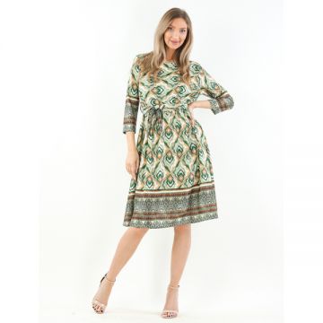 Rochie Dama GizehPrint Verde cu Maro