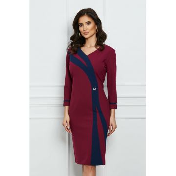 Rochie Dorina magenta cu bleumarin si accesorii discrete