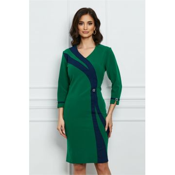 Rochie Dorina verde cu bleumarin si accesorii discrete