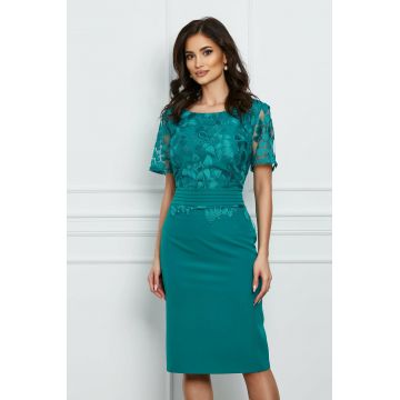 Rochie Elisa turcoaz cu dantela la bust Rochie Elisa turcoaz cu dantela la bust