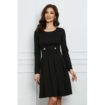 Rochie Ella Collection Sonia neagra cu pliuri si nasturi in talie