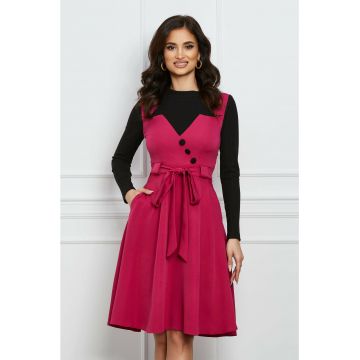 Rochie Moze fucsia tip sarafan cu nasturi si cordon
