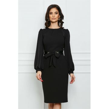 Rochie Moze neagra cu centura din piele ecologica in talie