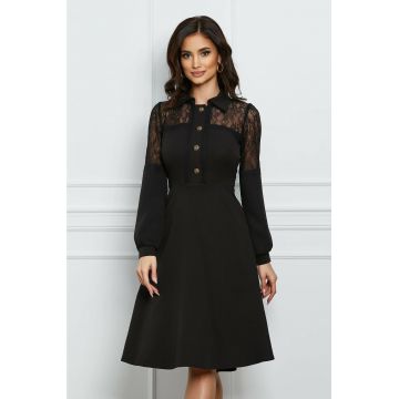 Rochie Moze neagra cu dantela la umeri