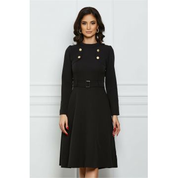 Rochie Moze neagra cu nasturi la bust si centura in talie