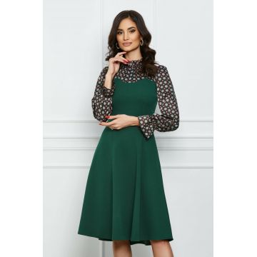 Rochie Moze verde cu bust si maneci din satin