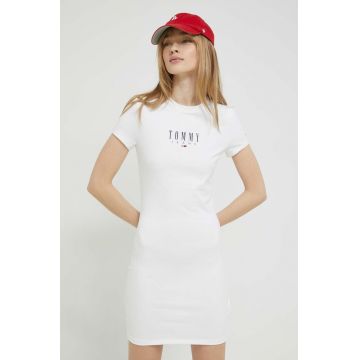Tommy Jeans rochie culoarea bej, mini, mulata