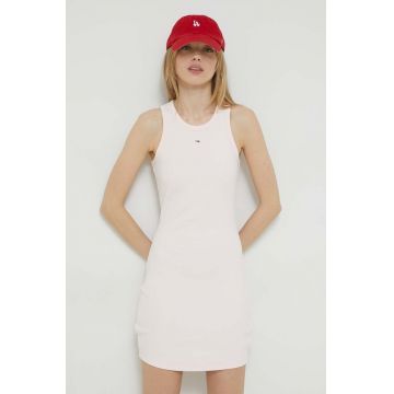 Tommy Jeans rochie culoarea roz, mini, mulata