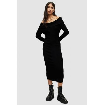 AllSaints rochie culoarea negru, midi, mulata