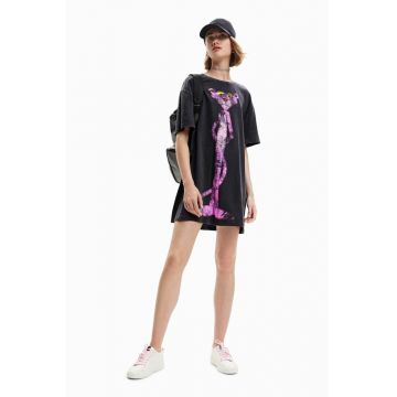 Desigual rochie din bumbac culoarea gri, mini, oversize