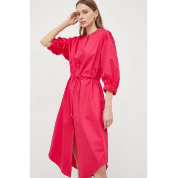 Max Mara Leisure rochie din bumbac culoarea roz, midi, evazati
