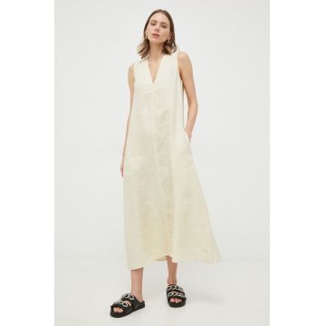 Max Mara Leisure rochie din in culoarea bej, midi, oversize