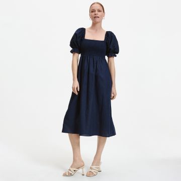 Reserved - Rochie cu adaos de in - Bleumarin