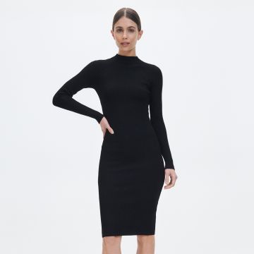 Reserved - Rochie din jerseu de tricot striat - Negru