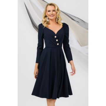 Rochie bleumarin Pretty Girl eleganta in clos cu decolteu inima