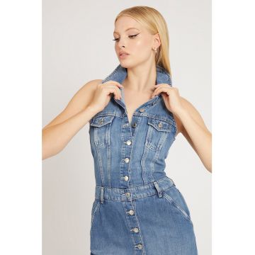 Rochie-camasa din denim cu aspect decolorat