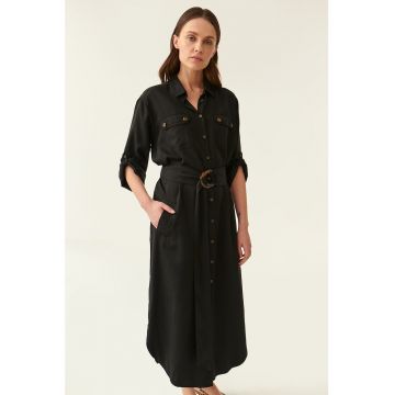Rochie-camasa midi din amestec de tencel