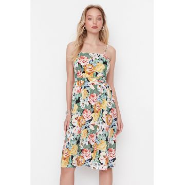 Rochie cu imprimeu floral si buzunare laterale