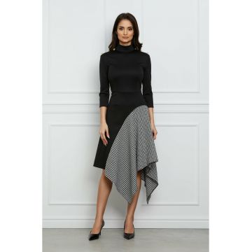 Rochie Dy Fashion neagra cu pepit la baza si lungime asimetrica