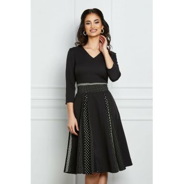 Rochie Dy Fashion neagra cu pliuri si buline albe