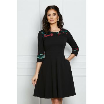 Rochie Ella Collection Mara neagra cu broderie florala