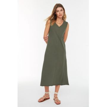 Rochie maxi cu decolteu in V si slit pe partea din spate