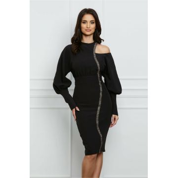 Rochie MBG neagra cu un umar gol si aplicatii stralucitoare