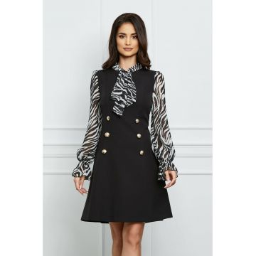 Rochie MBG neagra cu zebra print pe maneci si nasturi Rochie MBG neagra cu zebra print pe maneci si nasturi