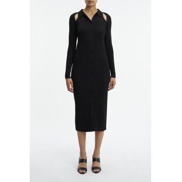 Rochie midi cu aspect striat si decupaje