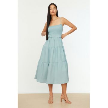 Rochie midi cu croiala stratificata si bretele ajustabile