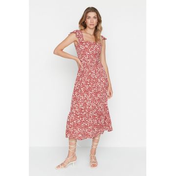 Rochie midi evazata cu imprimeu floral