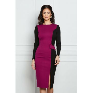 Rochie Moze fucsia cu aplicatie tip buzunar in talie