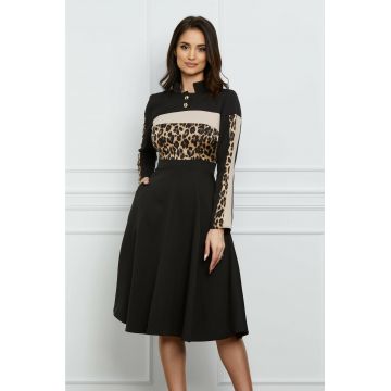 Rochie Moze neagra cu animal print bej la bust