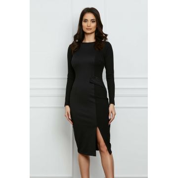 Rochie Moze neagra cu aplicatie tip buzunar in talie