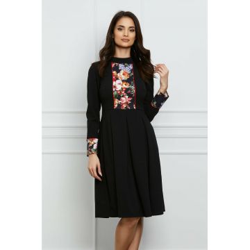 Rochie Moze neagra cu imprimeu floral pe bust