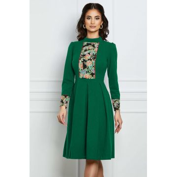 Rochie Moze verde cu imprimeu floral pe bust