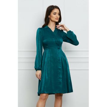 Rochie Moze verde satinata cu aspect petrecut