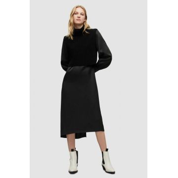 AllSaints rochie din amestec de cașmir culoarea negru, maxi, evazati