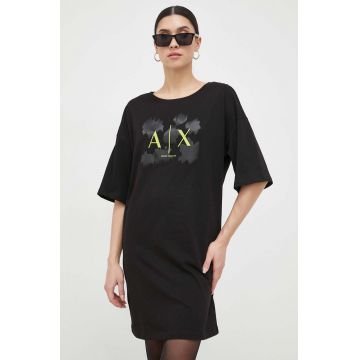 Armani Exchange rochie din bumbac culoarea negru, mini, oversize