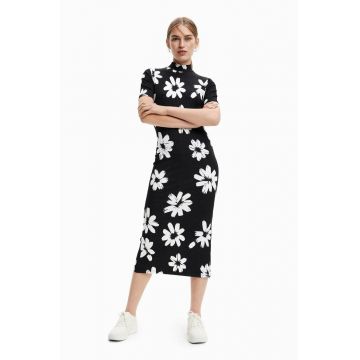 Desigual rochie culoarea negru, midi, mulata